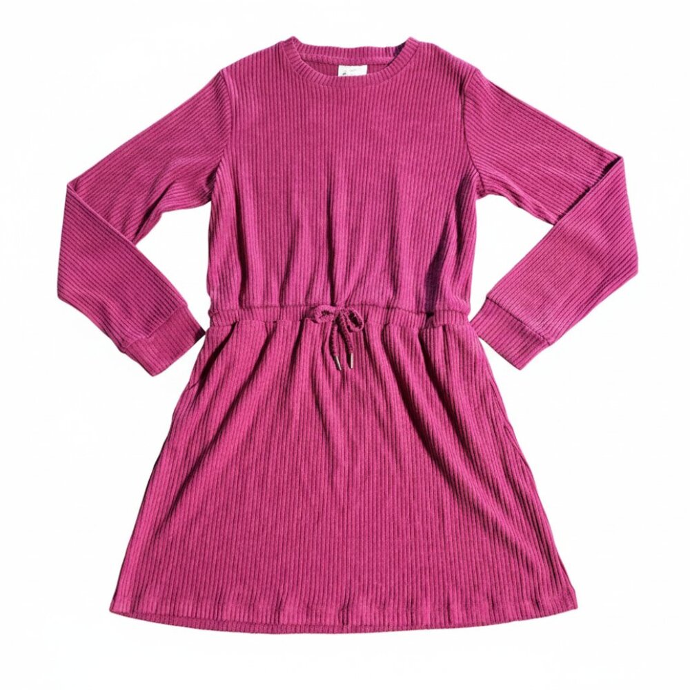 Freely Girls' Dress Ribbed Long Sleeve Pockets Drawstring Relaxed Red Large NEW